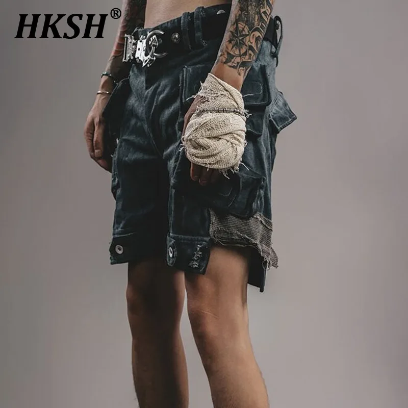 HKSH Men's Tide Summer New Waste Land Geotextile Three-dimensional Multi Pockets Vintage Casual Denim Shorts Punk Capris HK1337