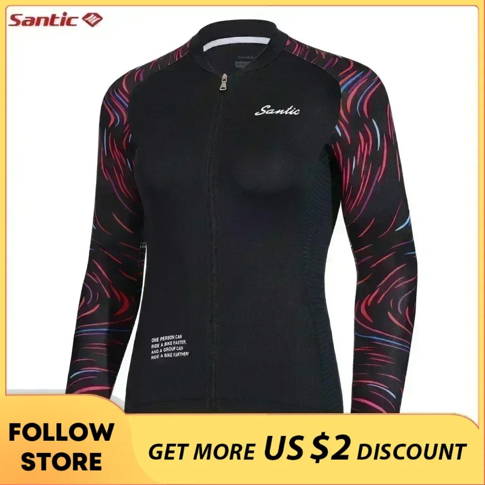 Santic Cycling Jersey Women Long Sleeves Fit Comfortable Outdoor Summer MTB Road Bike Tops Long Sleeve Breathable Bicycle Jersey