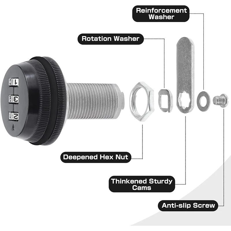 3 Digital Code Zinc Alloy Combination Lock Cabinet Mailbox Password Locker Cupboard Drawer Suitable for 15-20mm plate thickness