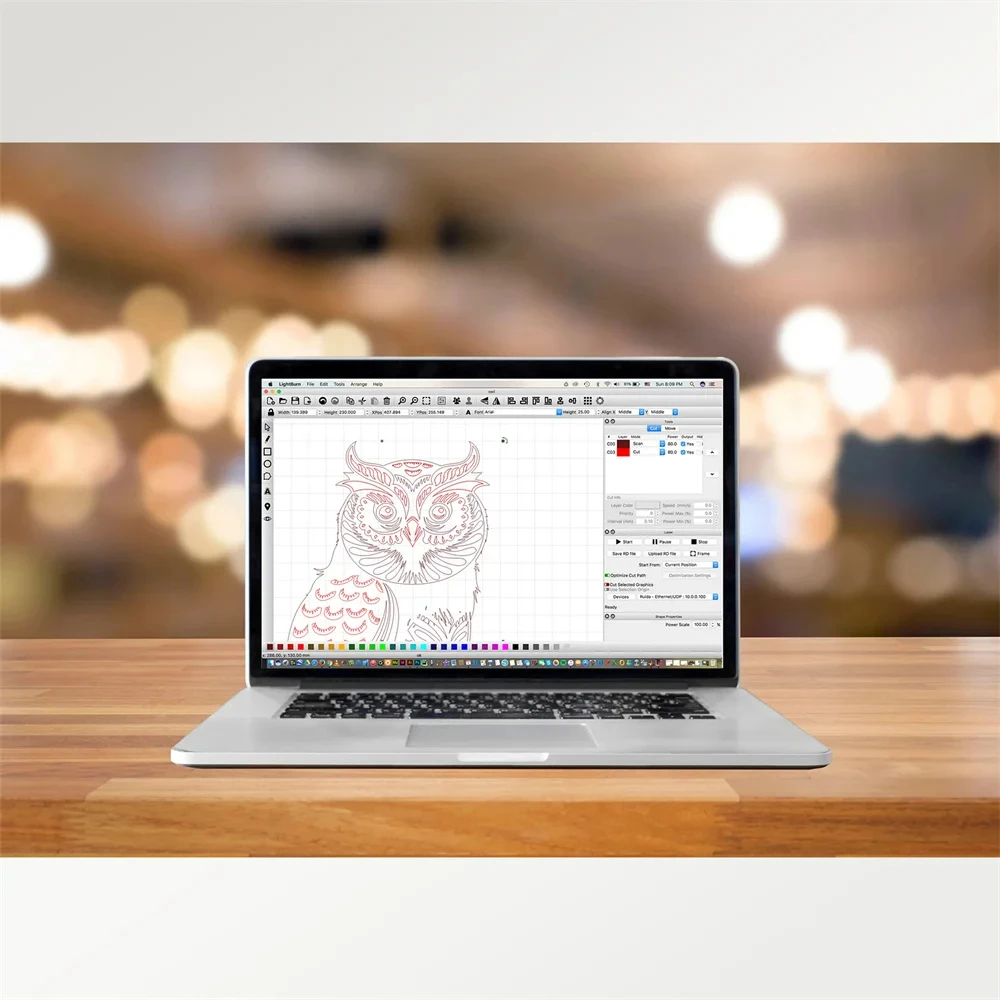 برنامج التحكم في مفتاح ترخيص LightBurn Gcode لآلة قطع النقش بالليزر جميع العلامات التجارية لآلة النقش تدعم ماك ويند