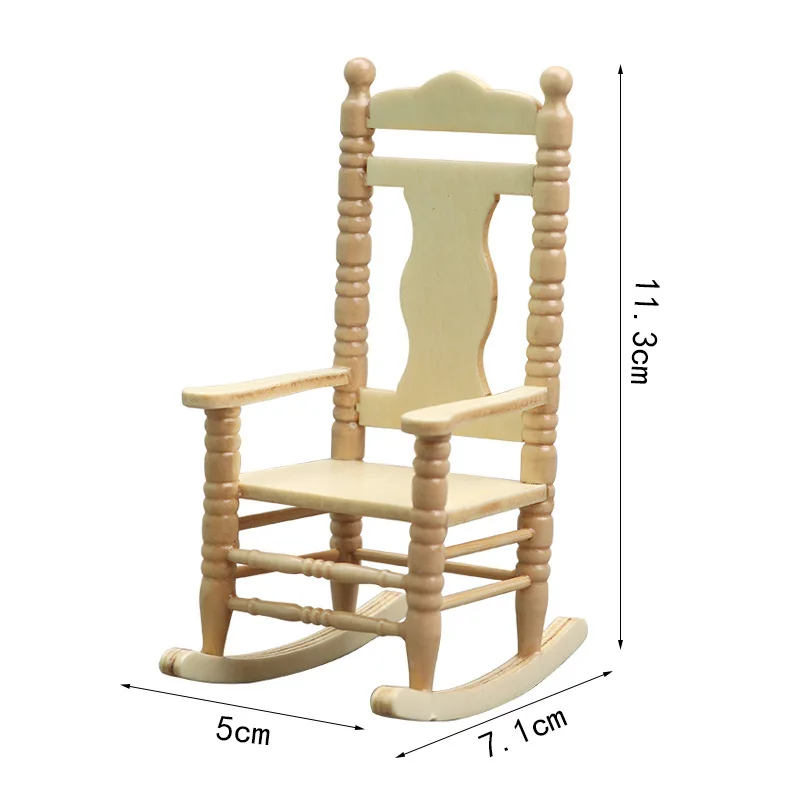 3picecs 1:12 Scale Dollhouse Miniature Furniture - European Vintage Solid Wood Rocking Chair with Armrests