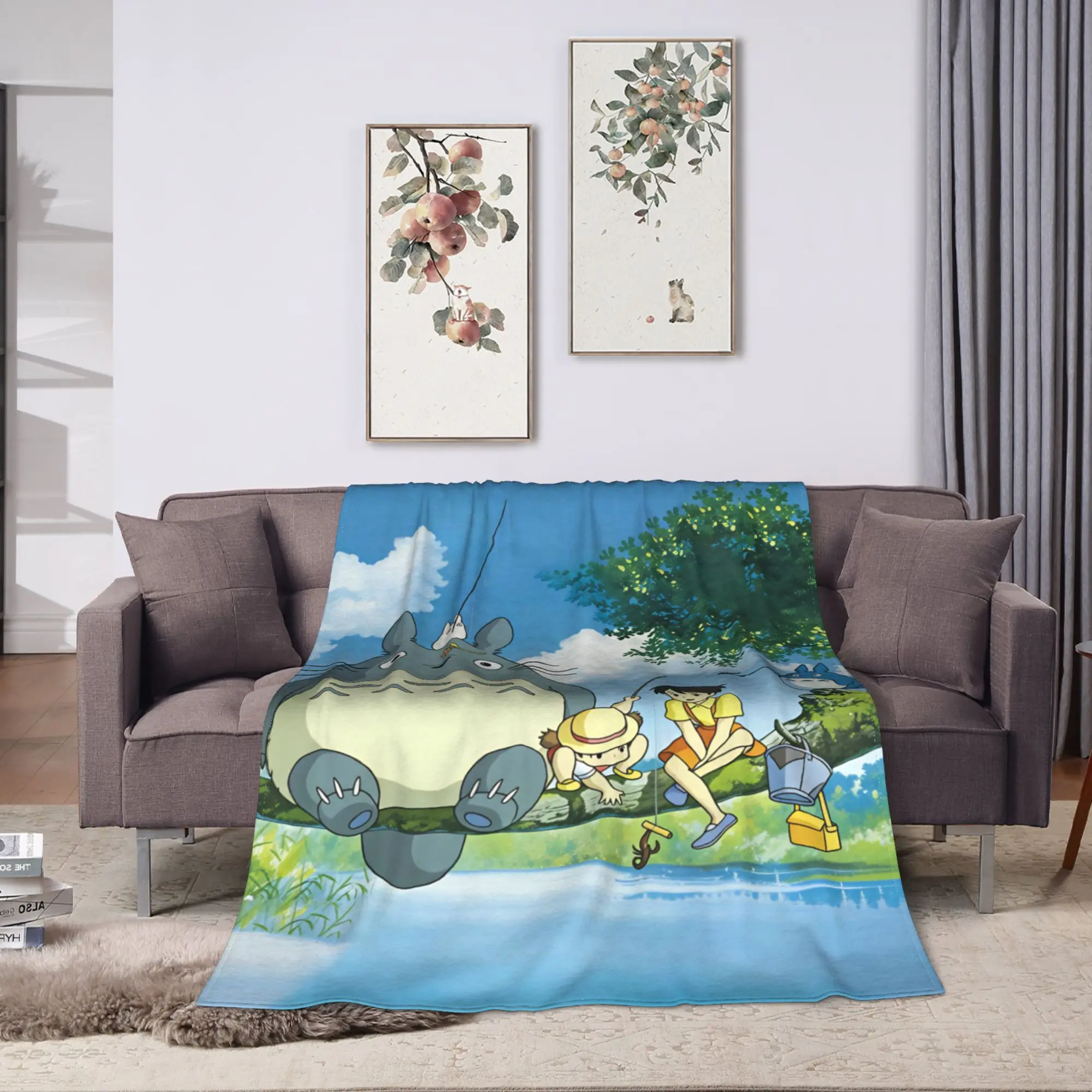 Totoro Flannel Blanket  Soft Throw Blanket for Outdoor Travel Fluffy Bedspread Sofa Bed Cover