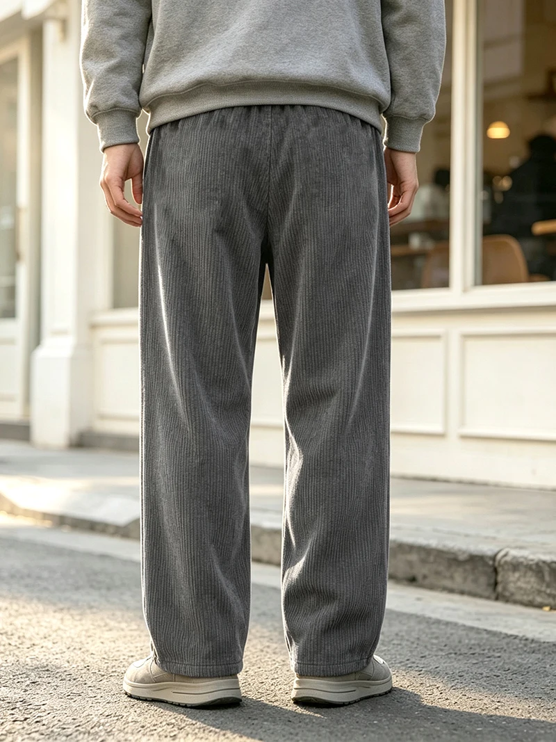 Herren Cordhose für Frühling/Herbst, Regular Fit, elastischer Kordelzug in der Taille, gerade Beine, Seitentaschen, lässig, für den Alltag, Arbeit, Streetwear – Detail 5