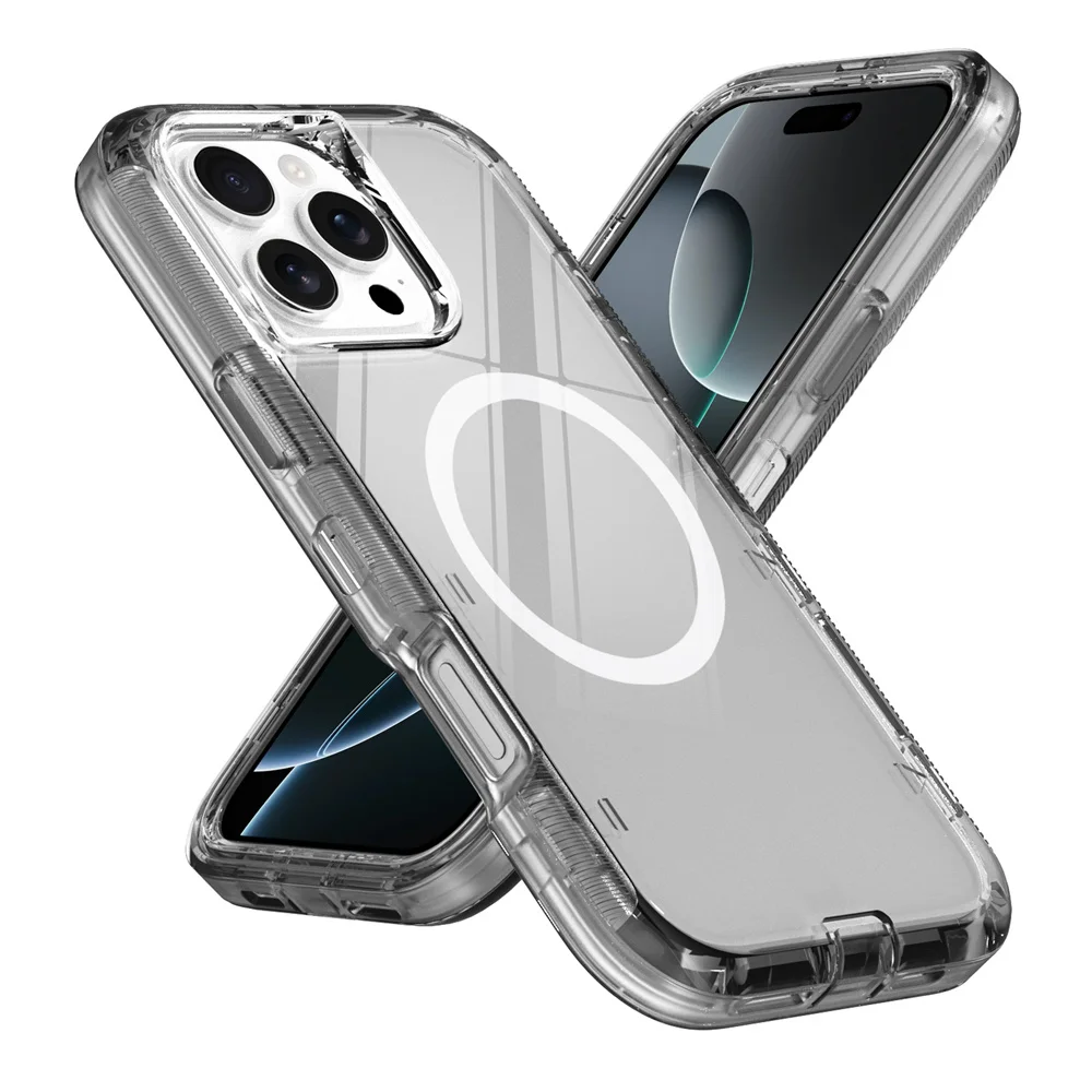 Funda de teléfono magnética de armadura transparente con protección de 3 capas de lujo para iPhone 16 14 12 13 15 17 Pro Max cubierta a prueba de golpes con carga inalámbrica