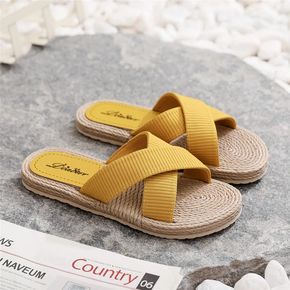 Ladies New Slippers Summer Cross Drag Fashion Hemp Rope Outer Wear Slippers Casual Sandals and Slippers