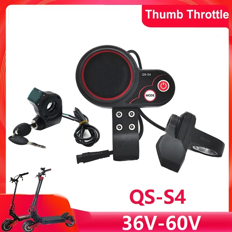 

QS-S4 36V-60V Thumb Throttle LCD Display Kit+Ignition Lock Key Long Cable For Zero 8 9 10 8X 10X Electric Scooter 6PIN Parts