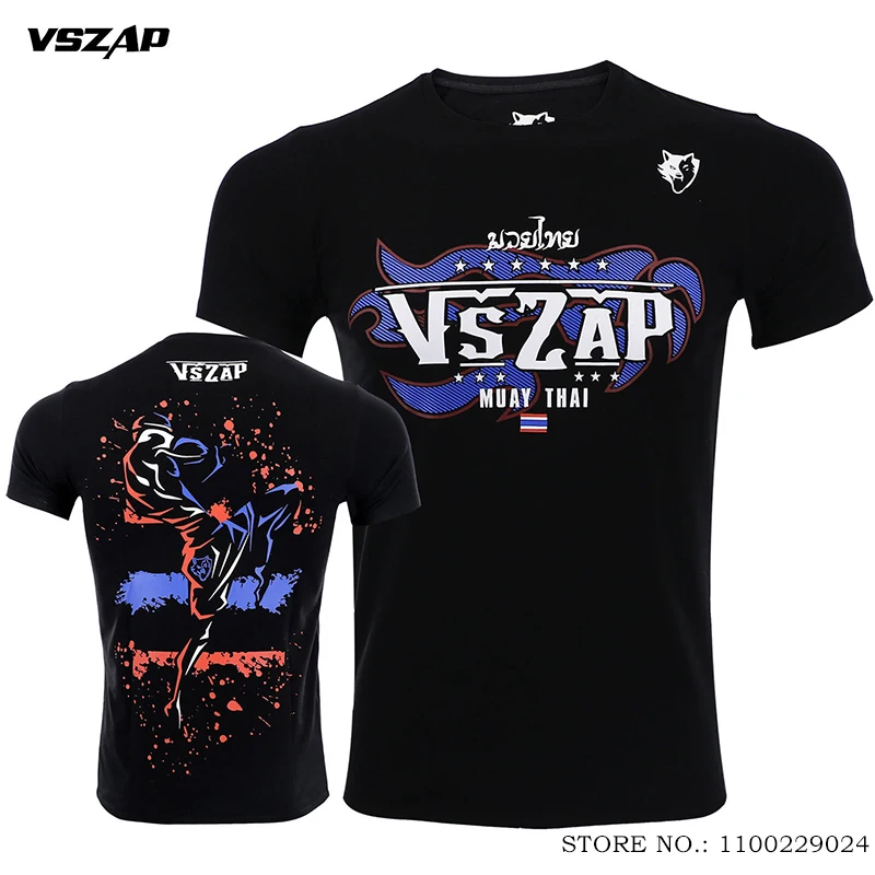 

Vszap Muay Thai T Shirt Cotton BJJ Jiu Jitsu MMA Training Tee Shirts Gym Combat Sports Sparring Grappling Kickboxing Boxing Top