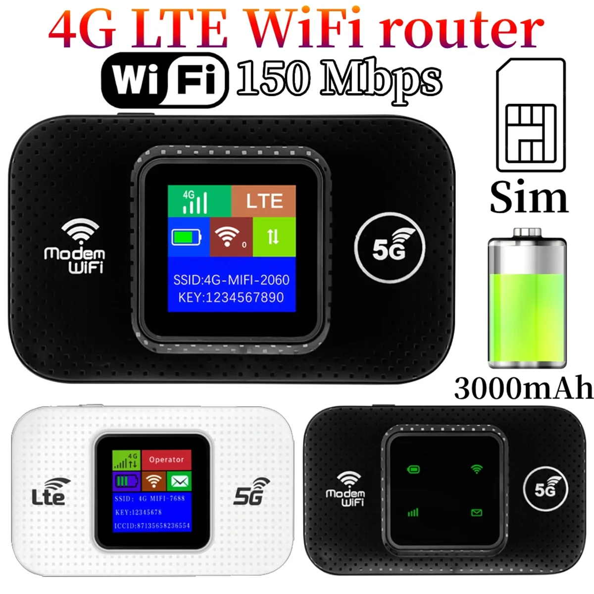Router WiFi Supernew 4G Lte Hotspot mobile portatile Router wireless 3000mAh 150Mbps con ripetitore slot per scheda SIM per la casa