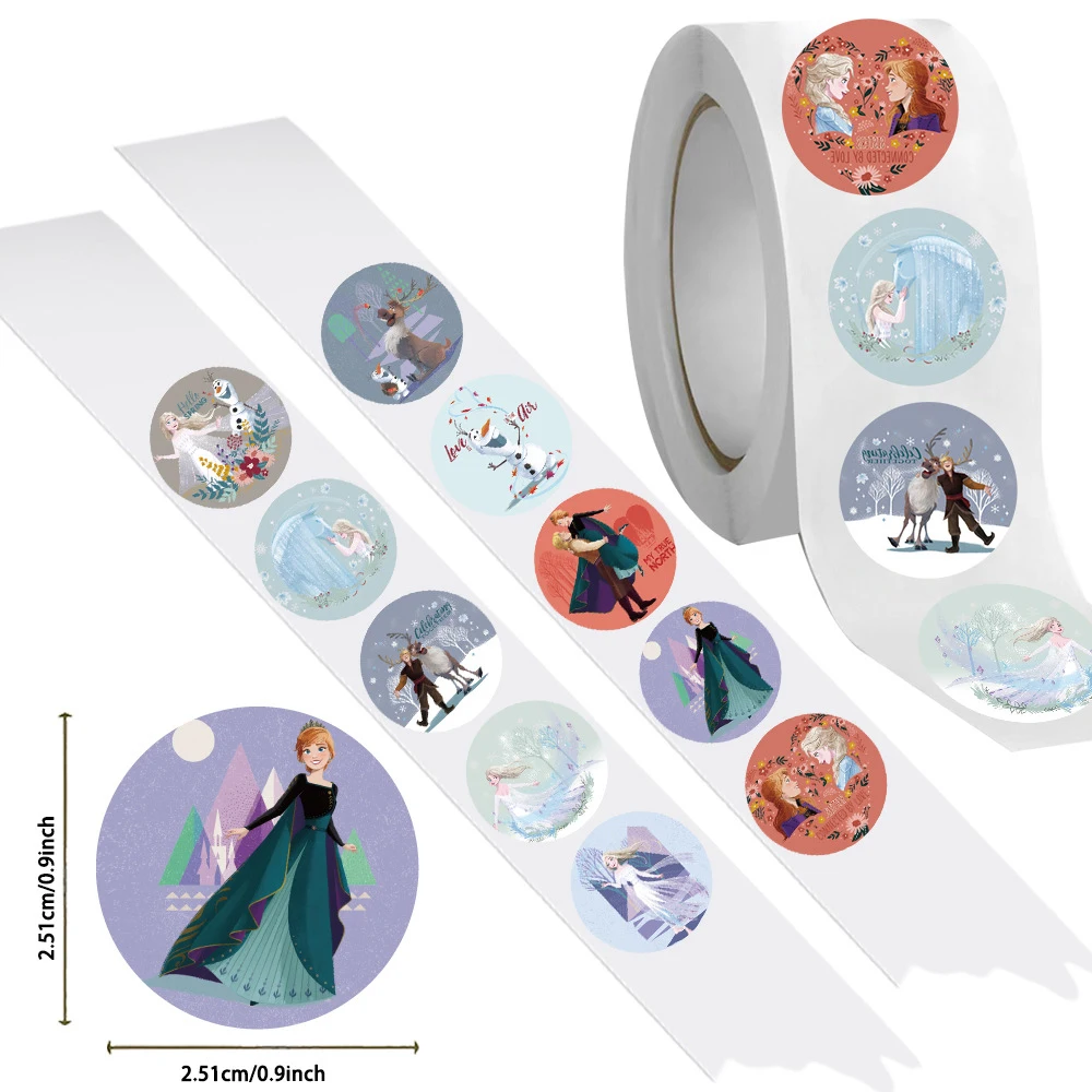 500pcs/roll Cartoon Disney Frozen Sealing Stickers Cute Anime Princess Sticker Luggage Notebook Phone Kids Reward Decals Decor