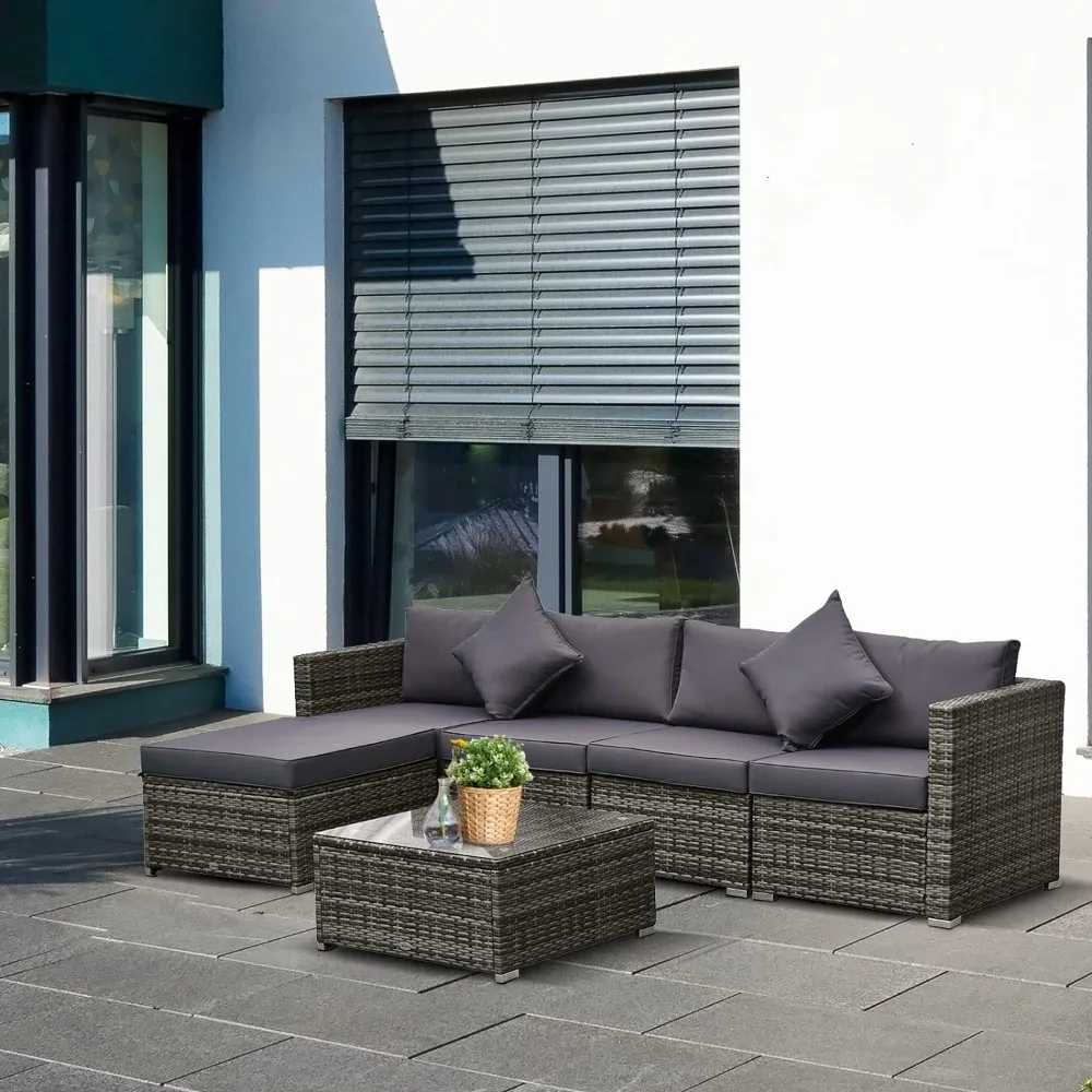 6 Piece Patio Furniture Set Outdoor Wicker Conversation Set All Weather PE Rattan Garden Sofas Set with Cushions