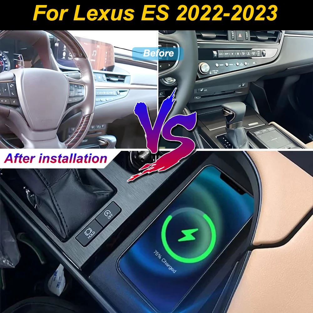 Carregador Sem Fio 2Din para Lexus ES ES200 ES300 2022-2023, Suporte para Celular no Console Central com Carregamento Rápido para iPhone