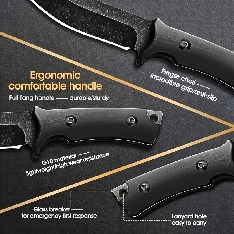 Outdoor Jungle High-Hardness Military Tactical Knife, EDC Fixed Blade, Self-Defense, Wilderness Survival Knife and Cutting Knife