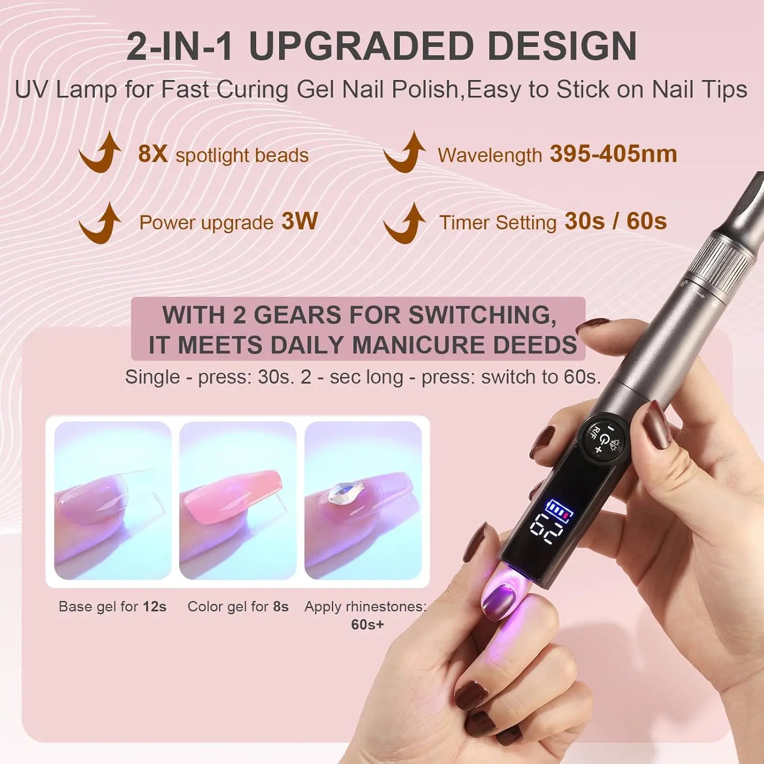 جهاز حفر الأظافر الكهربائي القابل لإعادة الشحن، 2 في 1 مع مصباح الأشعة فوق البنفسجية، 35000 دورة في الدقيقة، آلة تلميع الأظافر المحمولة اللاسلكية