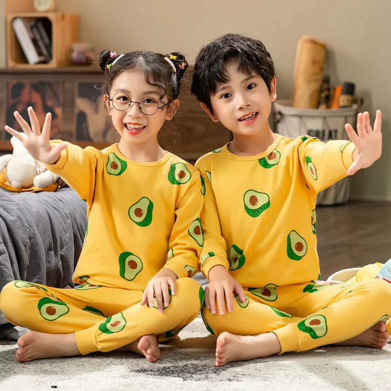 2 to 14 Years Girls Sleepwear Set Autumn Winter Children Cartoon Pajamas Cotton Pijamas Boys Dinosaur Loungewear 2Pcs Tops+Pants