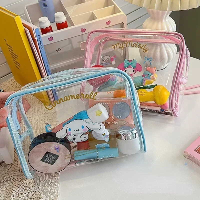 

New Sanrio Cartoon Transparent Pen Bag Ins Wind Waterproof Travel Toiletry Bag Large Capacity Portable Makeup Bag