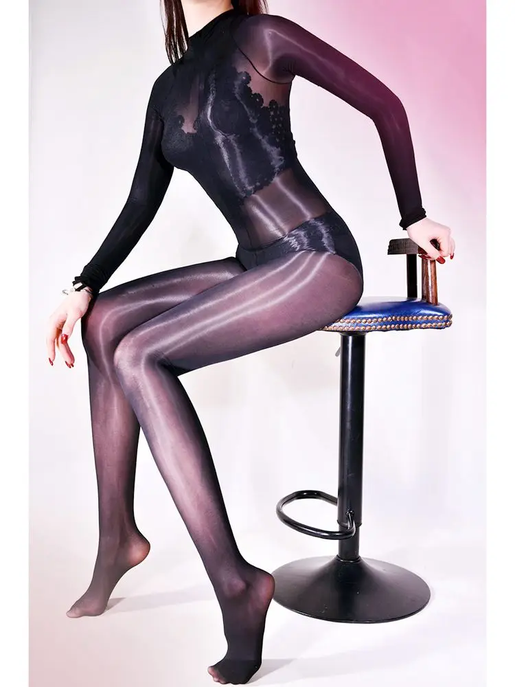 

8D Glossy Shiny Nylon Pantyhose Bodystocking Close Open Crotch Bodysuit Tight Sexy Transparent Jumpsuit Elastic Unitard Lingerie