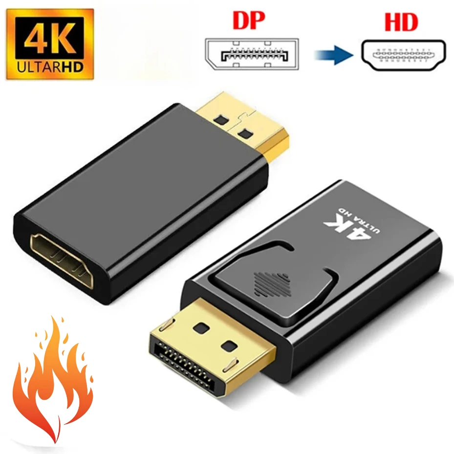 Conector DP para HDTV 4K, Adaptador Conversor DisplayPort DP Masculino para HDMI Compatível, Plugue de Vídeo e Áudio para Computador, TV, Laptop