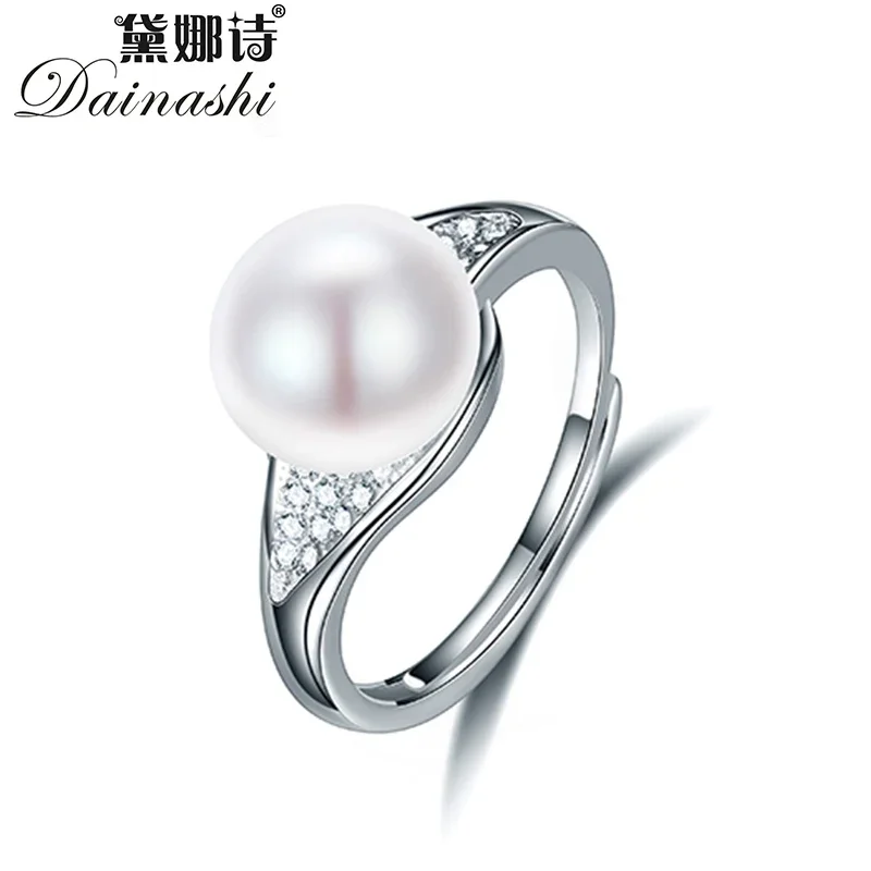 

Dainashi 100% Genuine Freshwater Cultured Pearl Ring Fashion 925 Sterling Silver Lightning Zircon Crystal Adjustable Ring Women