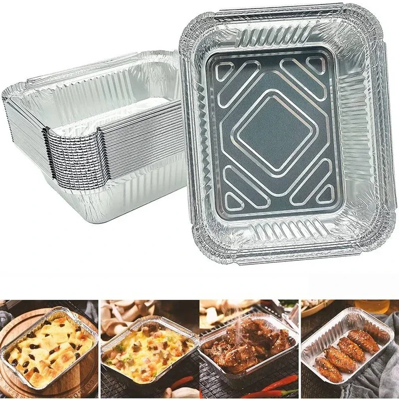 

50 Pcs Disposable Aluminum Tin Foil Baking Pans Aluminum Foil Lunch Box with Lids Recyclable Food Containers Bakeware Baking