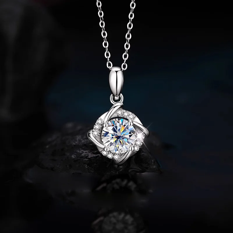 

RAPRGOLD D VVS1 Round Moissanite Diamond Flower Pendant Necklace Chain for Women 925 Sterling Silver Wedding Party Jewelry Gifts