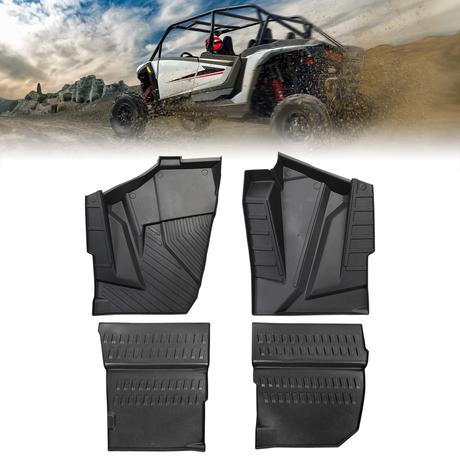 KEMIMOTO TPE Floor Mats Compatible with Polaris RZR XP 4 1000 2024 2025+ Non-Slip Front Rear Row Slush Rubber Floor Liners Mat