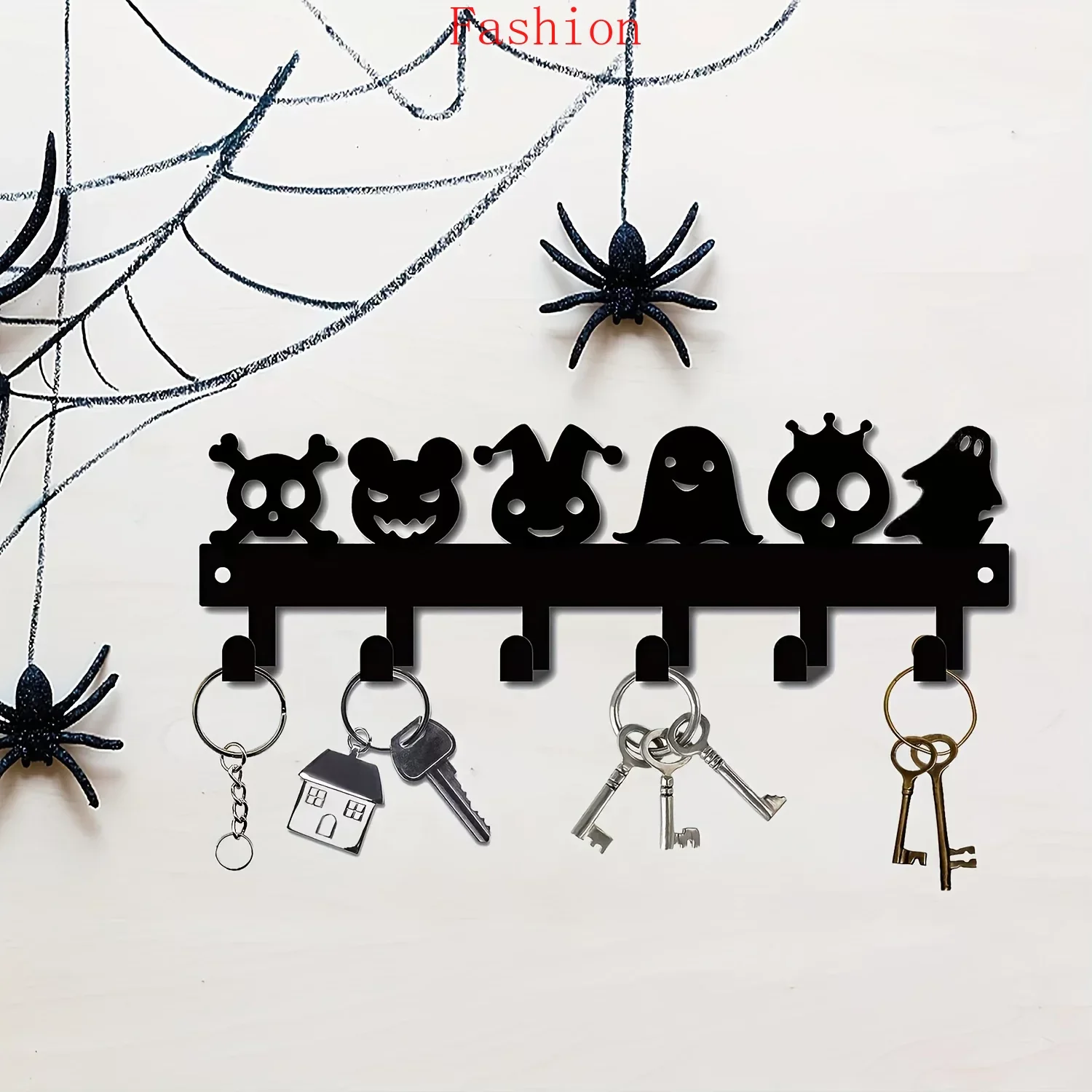 

Halloween Metal Wall Mounted Rack 6 Hooks Pumpkin Ghost Pattern Keys Towel Umbrellas Decorative Organizer Rack Key Holder Wall w