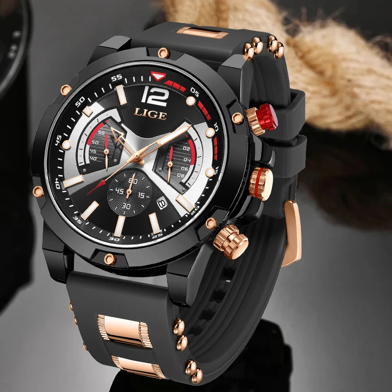 

Man Watch LIGE Fashion Silicone Strap Waterproof Quartz Watches for Men Luminous Date Calendar Wristwartch Military Casual Sport