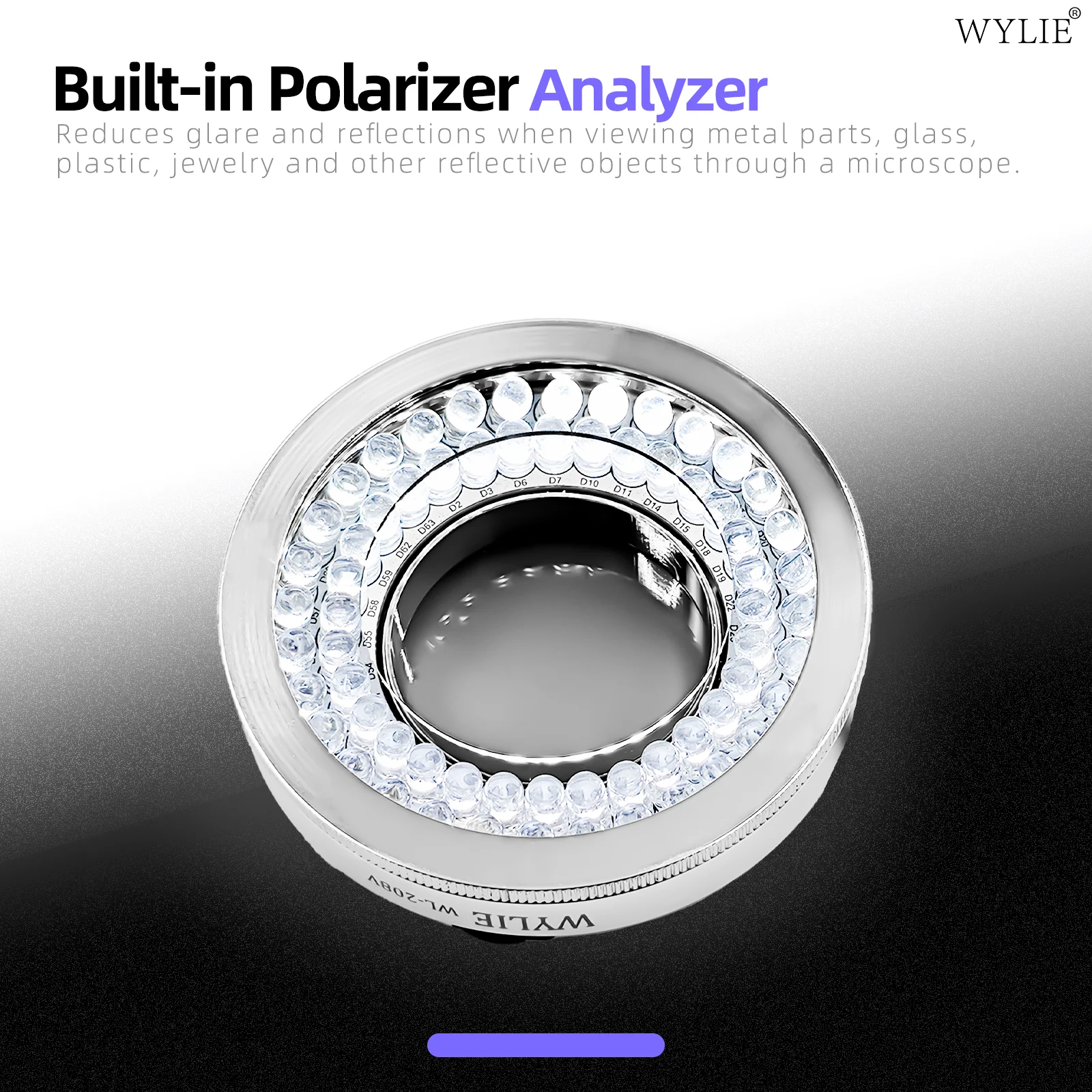 WYLIE WL-208V High Lumen Adjustable Microscope 64 LED Spotlighting Beads Polarized Ring Light Source For Most Stereo Microscopes