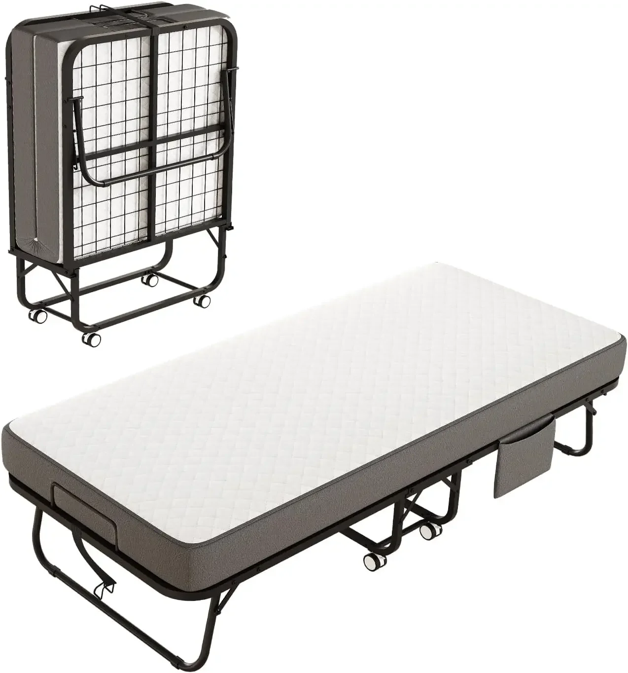 Folding Bed with Mattress, 75" x 31" Rollaway Bed with Memory Foam Mattress for Adults, Portable Foldable Guest Bed with Metal F