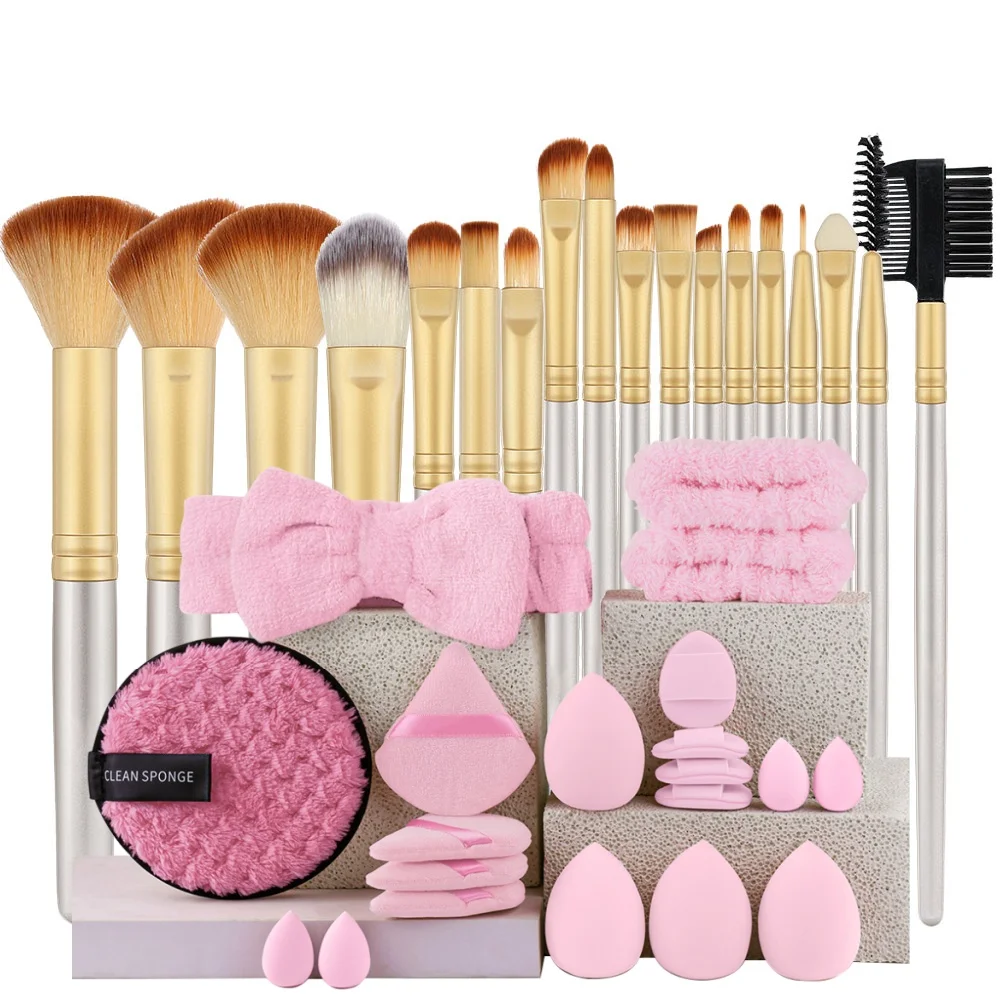 シャンパンメイクブラシセットプロフェッショナルソフトふわふわメイク美容ツールファンデーションコンシーラーパウダーブラッシュブラシ木製ハンドル