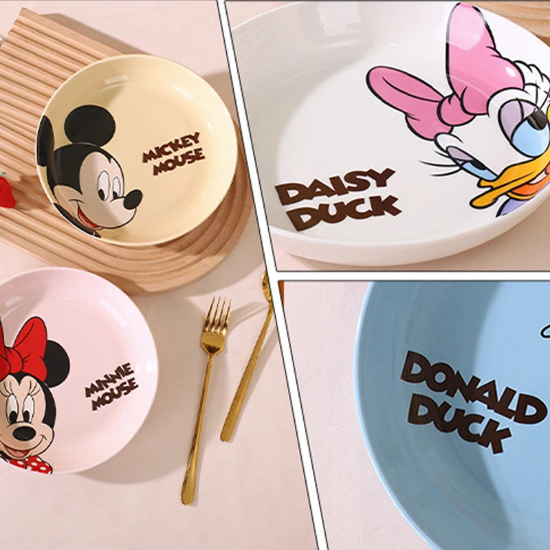 MINISO Disney Mickey 8in Piring Keramik Kartun Lucu Minnie Piring Makan Kapasitas Besar Hadiah Peralatan Makan Dapur Kawaii Tebal