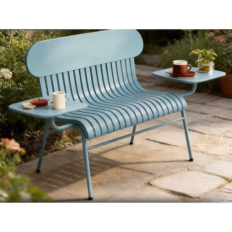 Outdoor double bench creative leisure chair with double side tray balcony courtyard terrace Internet celebrity photo seat