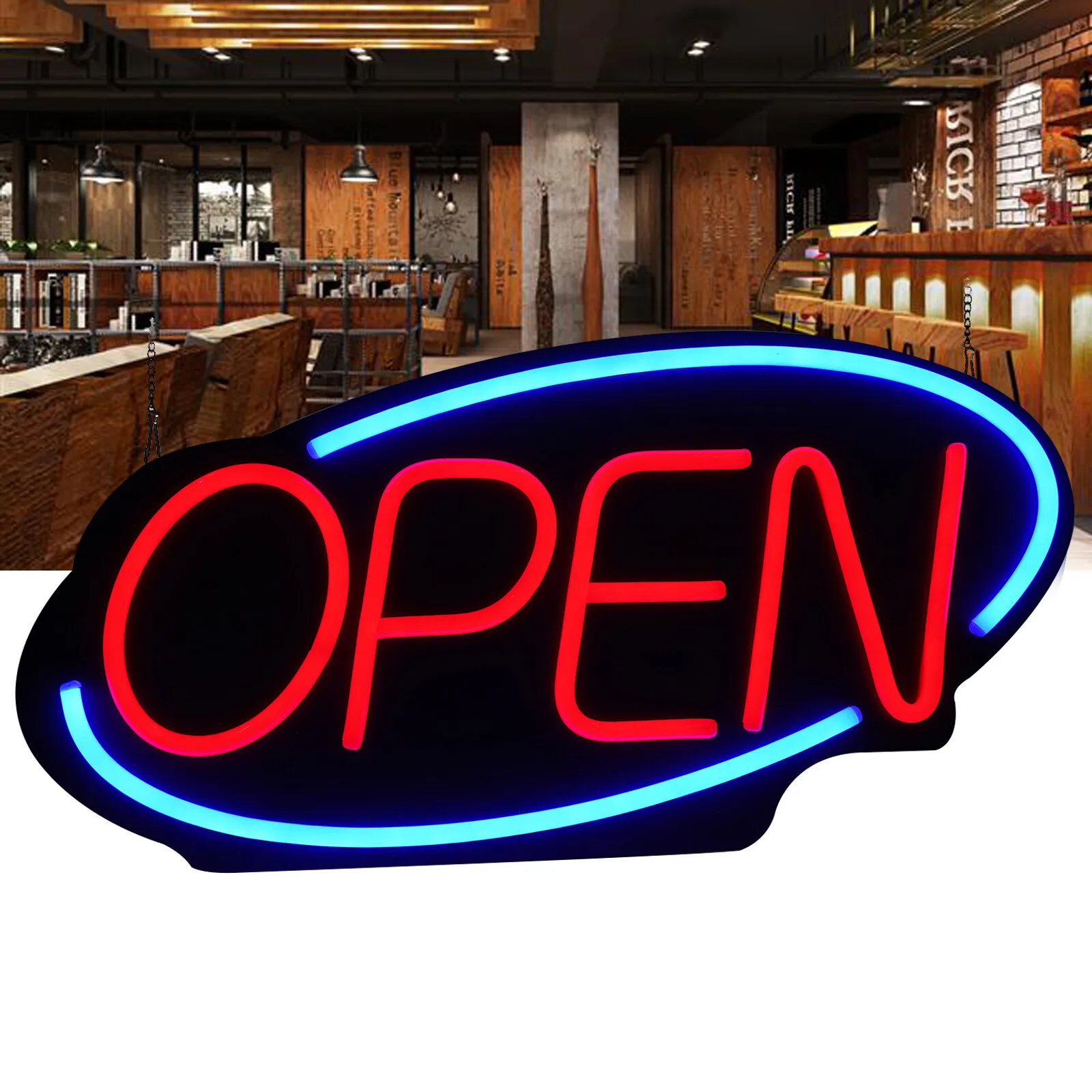 Insegna aperta al neon a LED da 24 pollici 110V Luminosità montata a parete regolabile 60x30 cm Luce per ore aziendali per negozio Cafe Bar