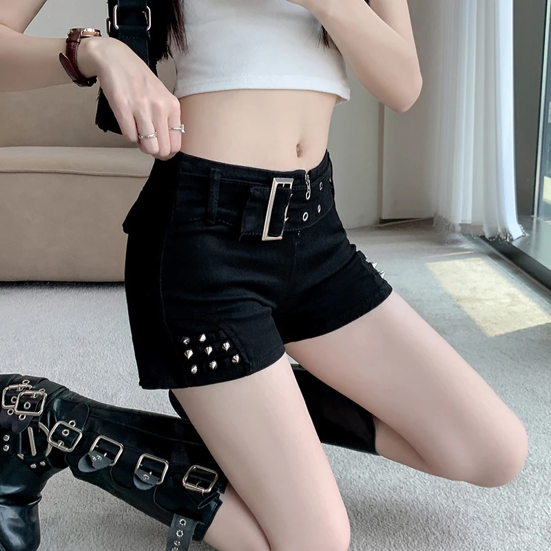 Summer black sexy denim shorts, women's high waisted hot pants, trendy niche straight leg wide leg pants, shorts