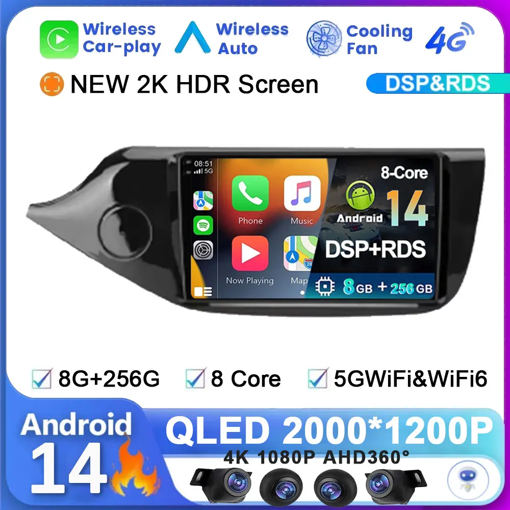

Android 14 For KIA CEED Cee'd JD 2012 2013 2014 - 2018 Car Radio Multimedia Video Player Navigation stereo GPS WIFI 4G 8G + 256G