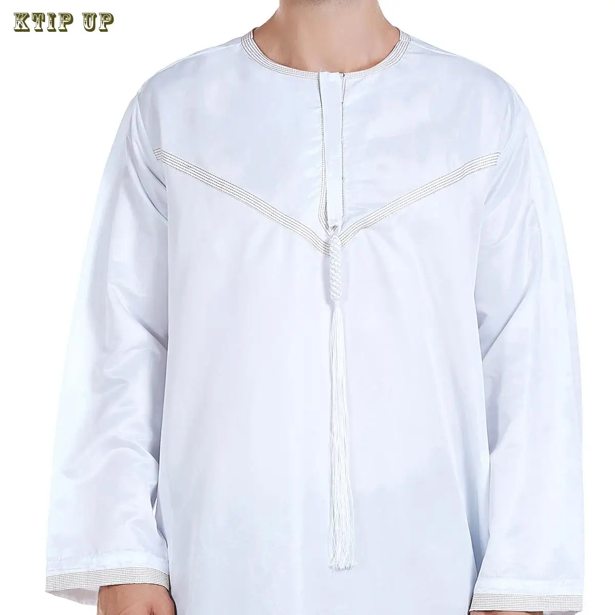 Manto muçulmano do Oriente Médio para homens, mangas compridas, roupão Ramadã, árabe, gola redonda, kaftan islâmico, Thawb Maxi-muçulmano, Dubai Abaya