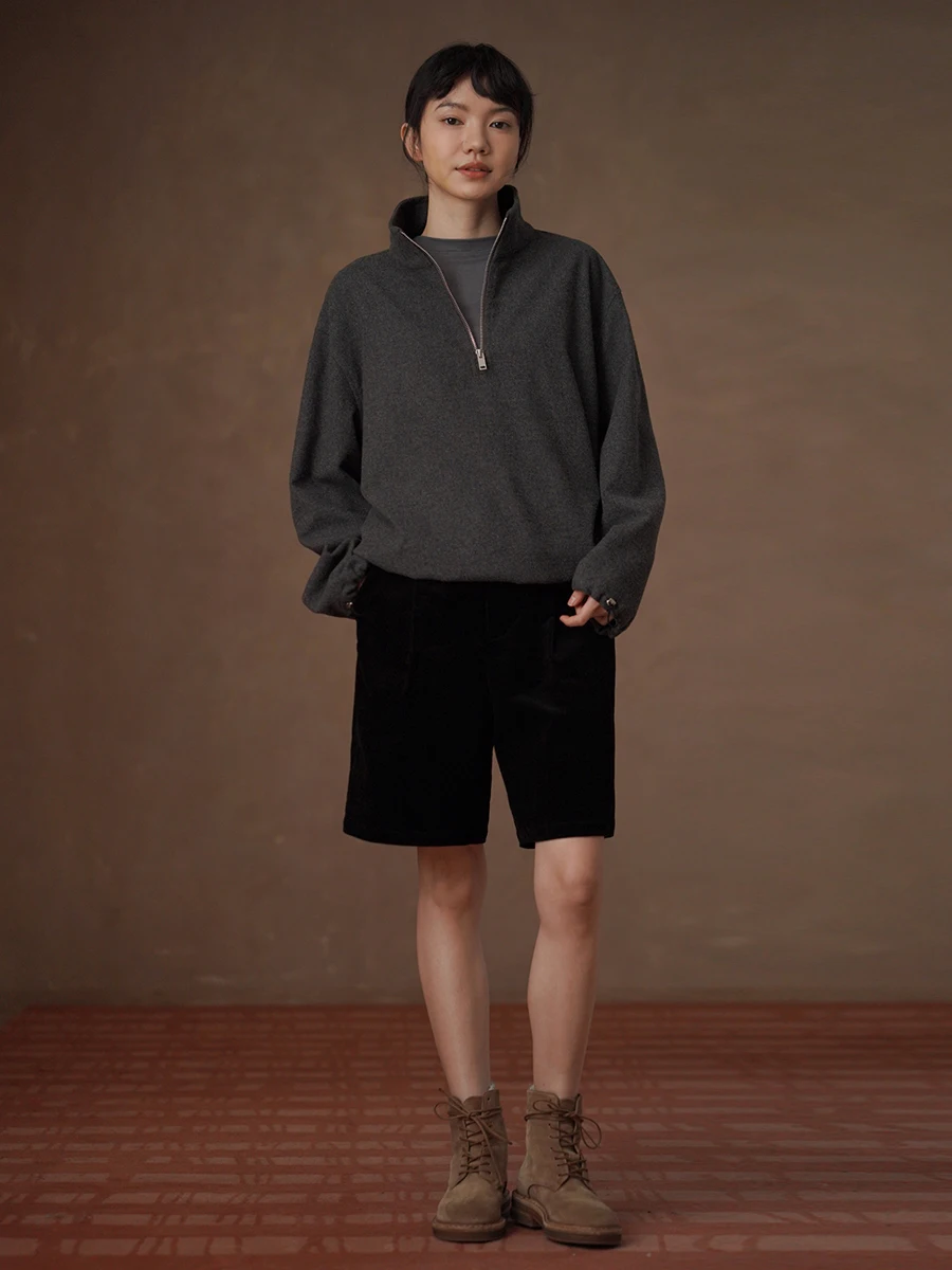 

Женская толстовка Hacikis из смесовой шерсти с длинным рукавом, свободного кроя, с воротником-стойкой на молнии, весна 2026