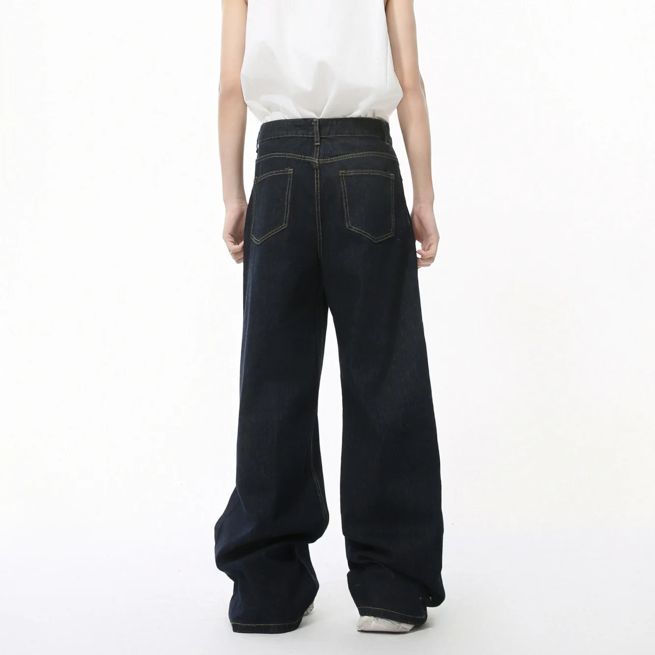 Celana Jeans Pria 2025 Musim Gugur Celana Jeans Pria Baru Desain Unik yang Dapat Dipakai Terbalik Celana Denim Lurus Lebar yang Didekonstruksi