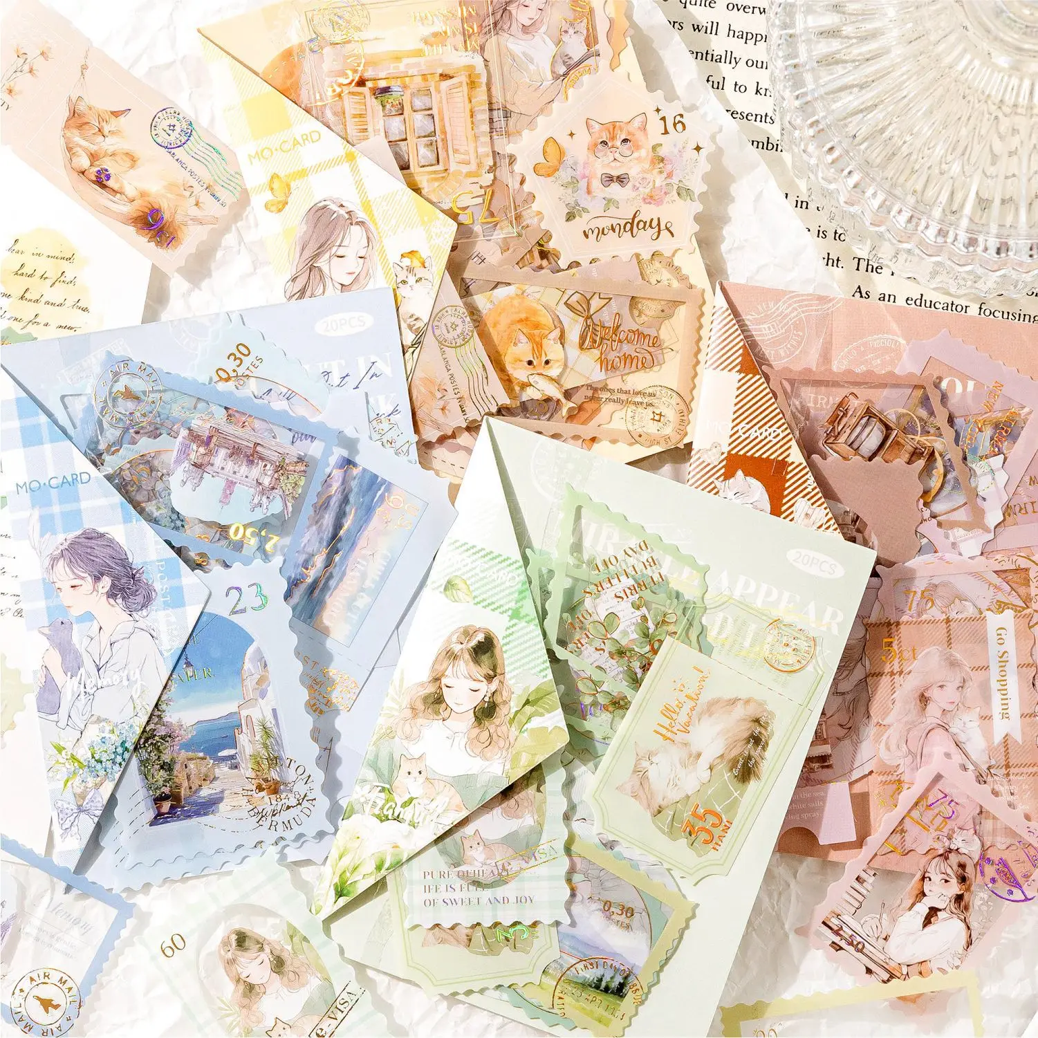 20pcs/1lot Kawaii Scrapbook Stickers  A Gentle Life Junk Journal Gold Planner Stationery Sticker Planner Decorative