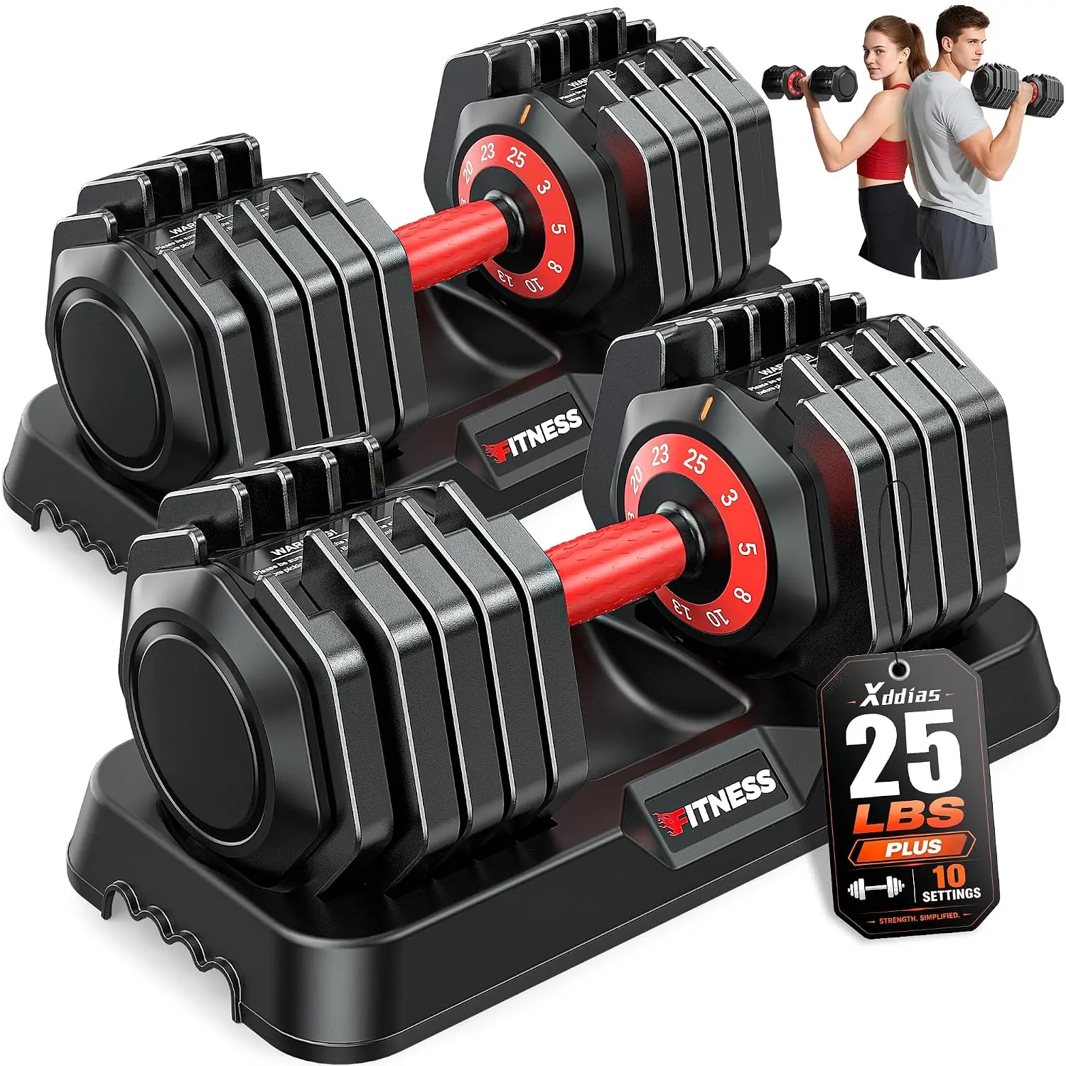 Adjustable Dumbbell Set Home Gym Strength Training 25-90 lbs Quick Change Non-Slip Grip Compact Full Body, Customized