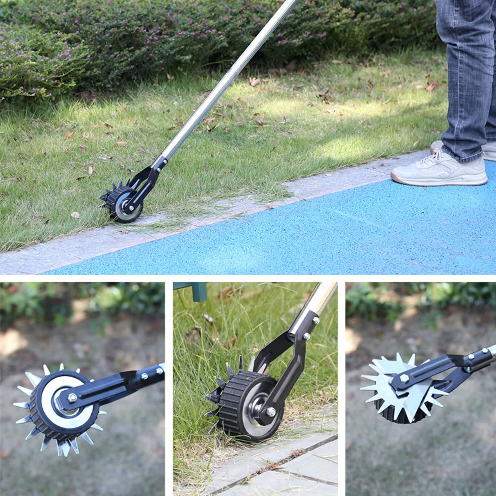 Manual Lawn Edger Single Wheel Manganese Steel and Stainless Steel Lawn Edging Roller Rust Resistant Serrated Blade for Garden