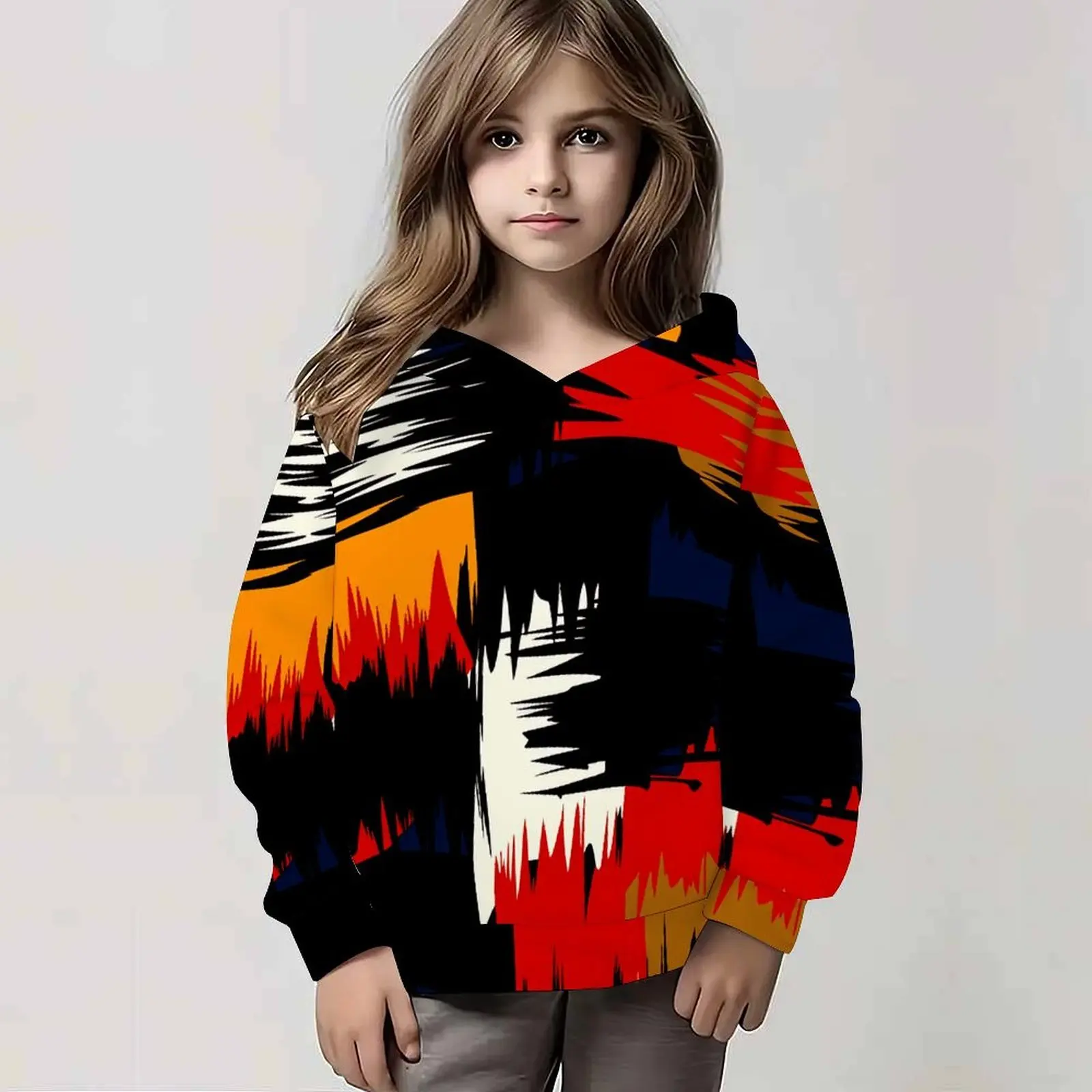 Fashion Trend  Print Girls Long Sleeve Hooded Sweatshirt, Sweet Adorable Casual Top for Party Autumn Winter Daily Use
