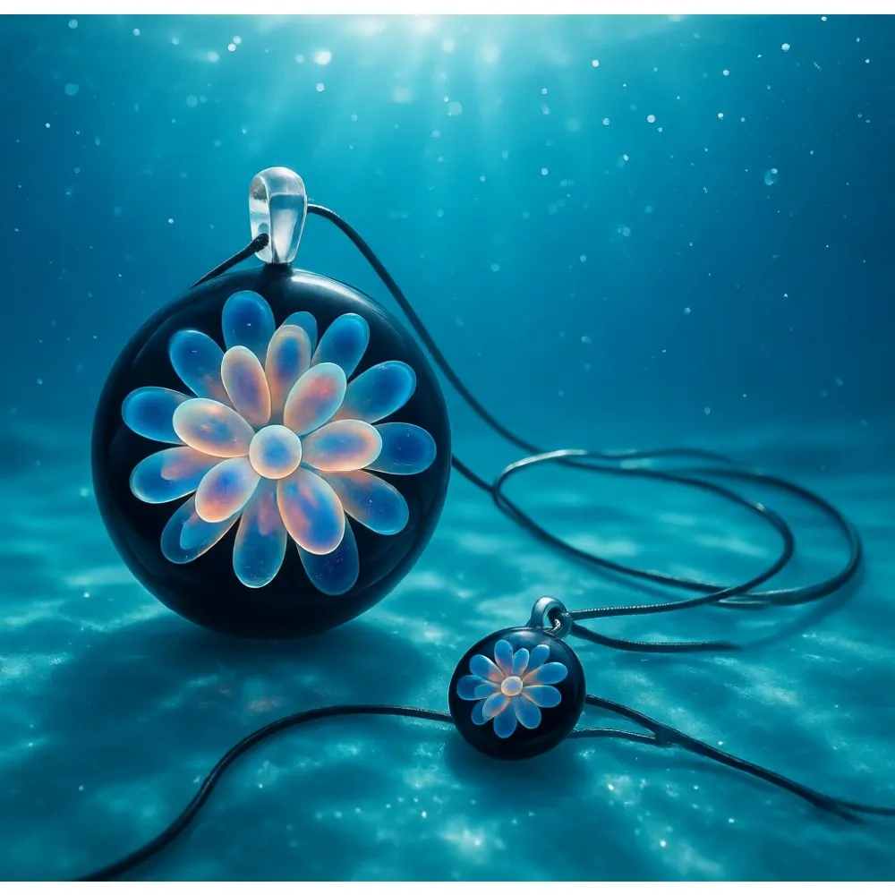

Подвеска из стекла ручной работы в виде цветка, художественное ювелирное изделие, ожерелье, подарок для женщин и девушек, серебряная цепочка, черный шнурок