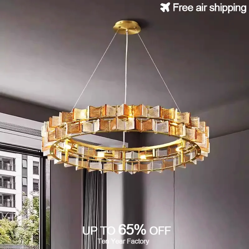 

Modern LED amber blue butterfly round glass chandelier hanging ceiling light for dining room interior decorative lighting