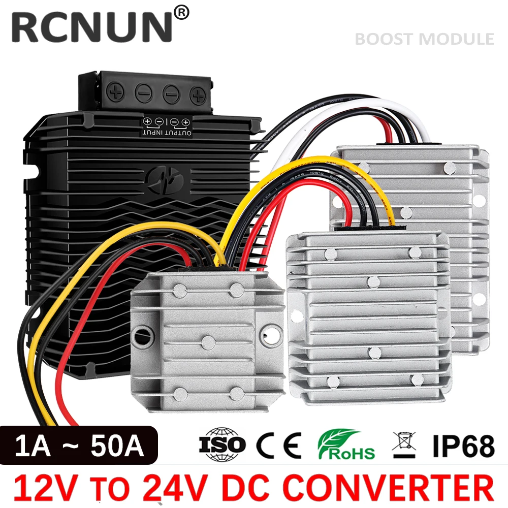 RCNUN 12V to 24V 1A 3A 5A 8A 10A 15A 20A 30A 40A 50A DC-DC Step Up Power Module Booster Voltage Converter for Cars Solar CE RoHS