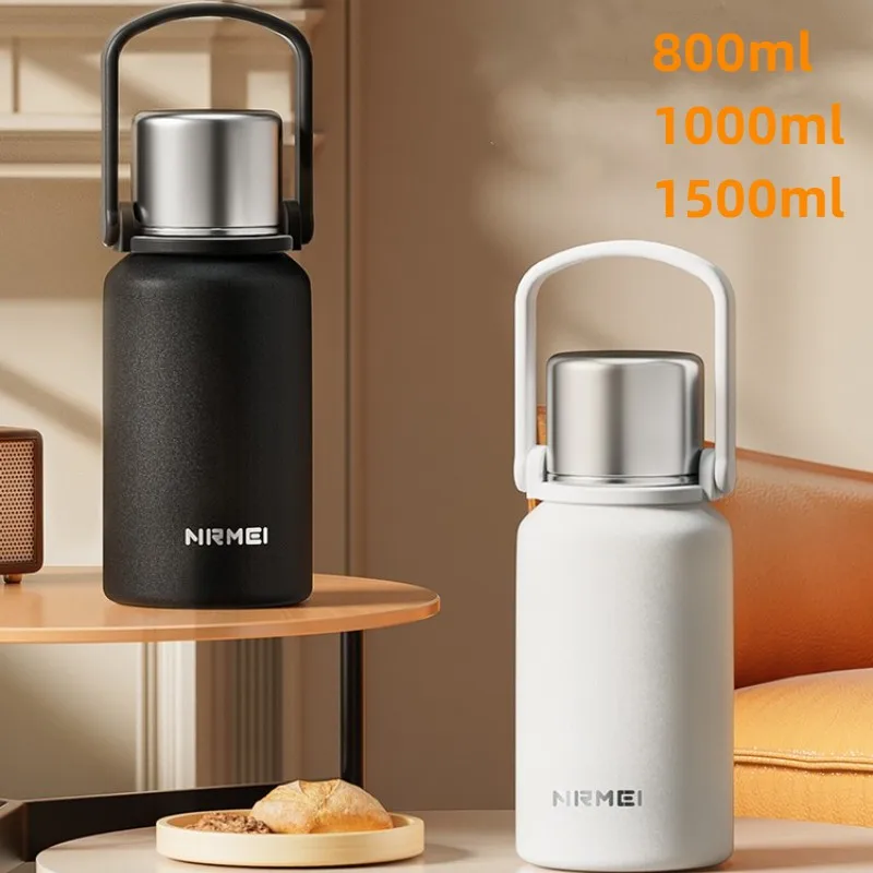 Stainless Steel Thermal Water Bottle for Hot Coffee,Sport Vacuum Thermal Water Bottle with Protable Handle 800ml 1000m,l 1500ml