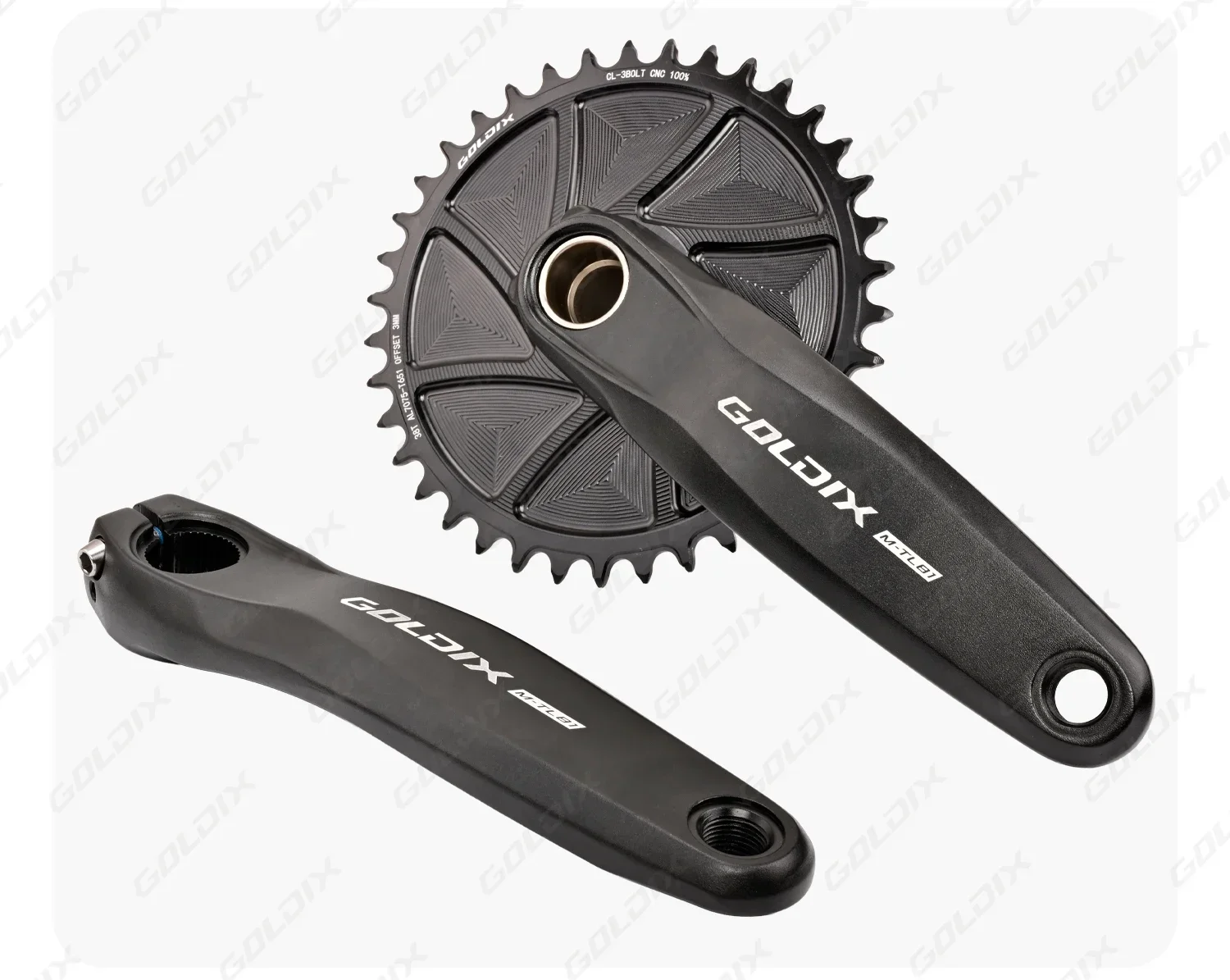 GOLDIX MTB XC Kurbelgarnitur Narrow Wide 3mm Offset AERO Kettenblatt 165/170/175mm Kurbellänge für 3-Bolzen-Direktmontage-Kurbel – Detail 11
