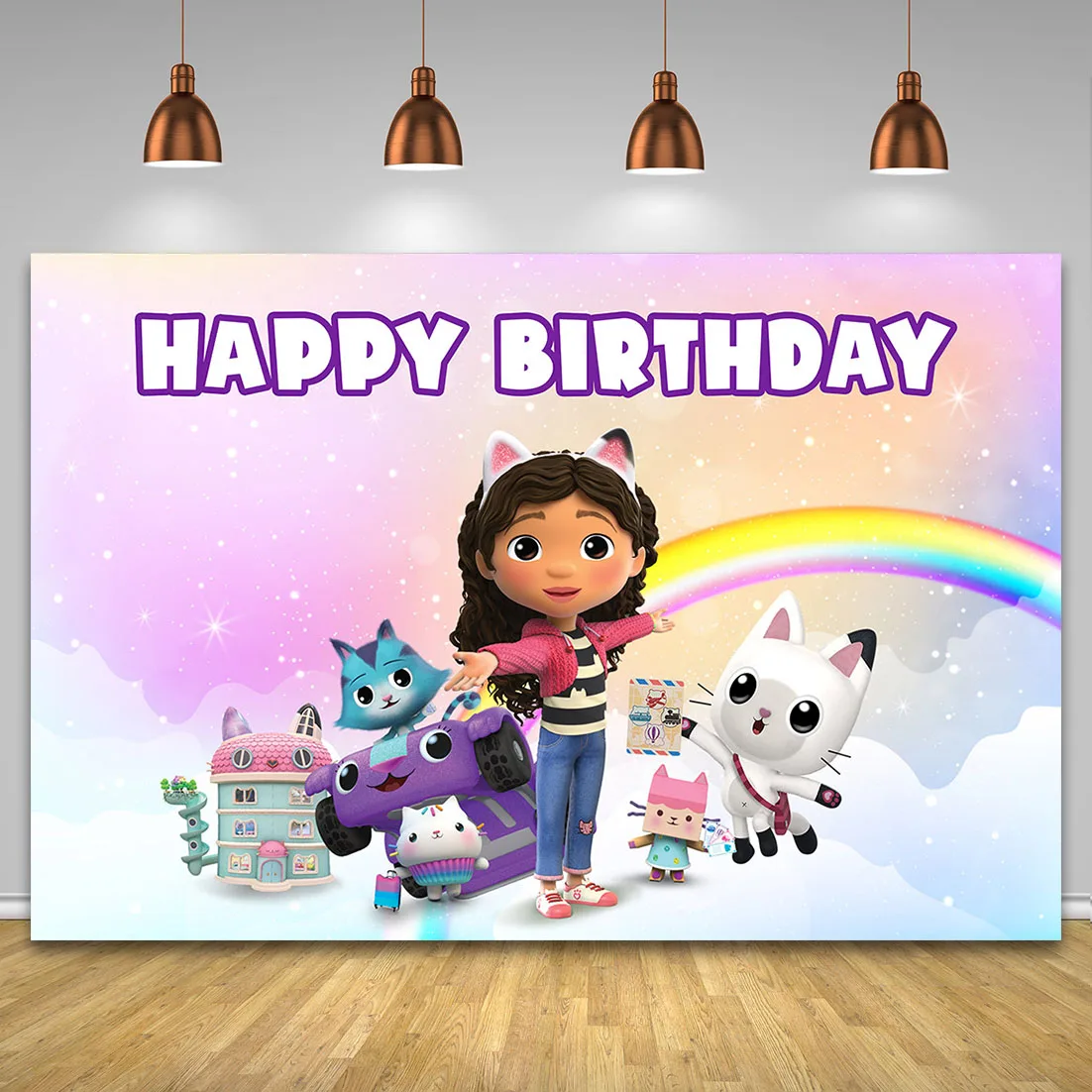 Toile de fond photo personnalisée avec nom de dessin animé coloré, bannière d'anniversaire pour bébé fille, décoration de chambre, fournitures de fête, joyeux anniversaire