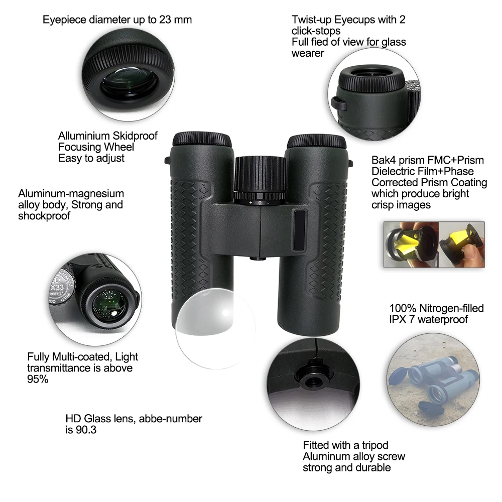 Compact 8x33 High Definition ED Binoculars for Adults Extra Wide Field of View Clear Bird Watching