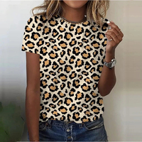 Women's Tops T-Shirts Retro 3D Color Leopard Print T-Shirts, Round Neck T-Shirts, Casual Street Wear, Short Sleeve Women's T-Shi